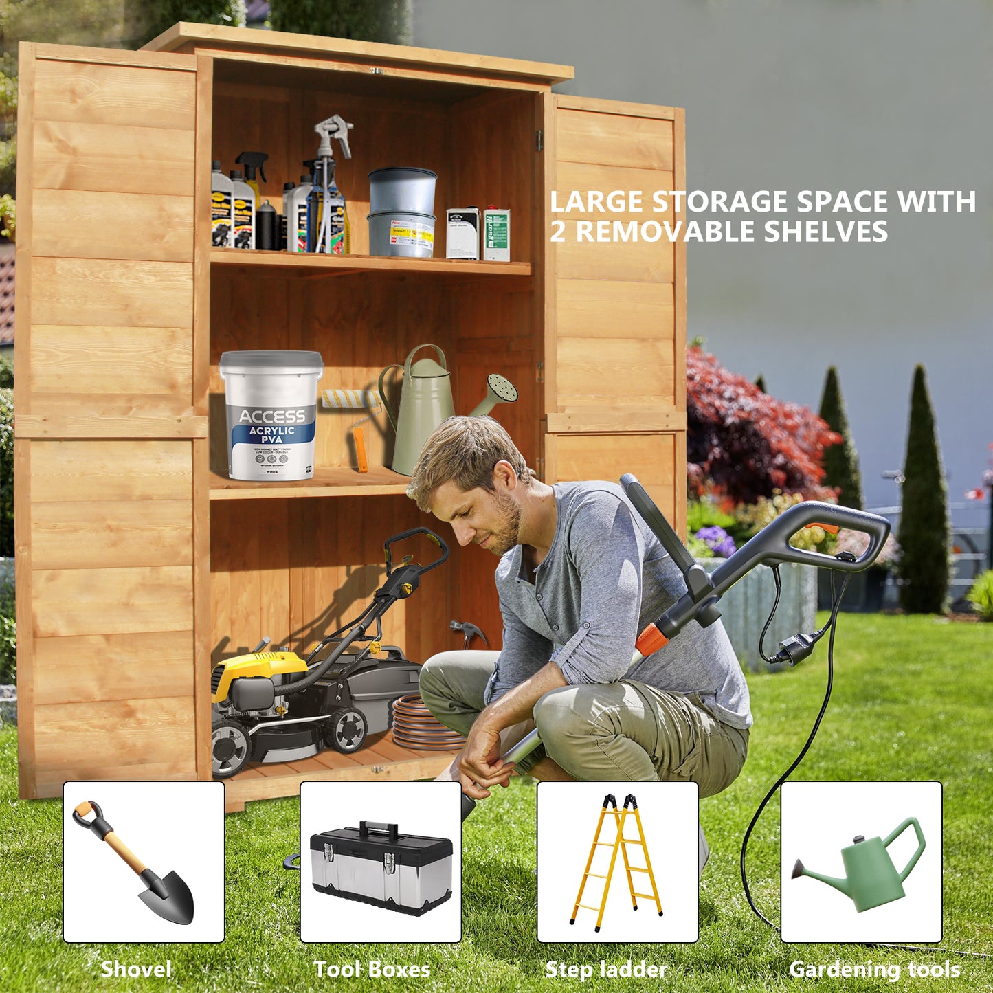 Vertical Outside Wood Storage Shed for Patio, Backyard and Lawn