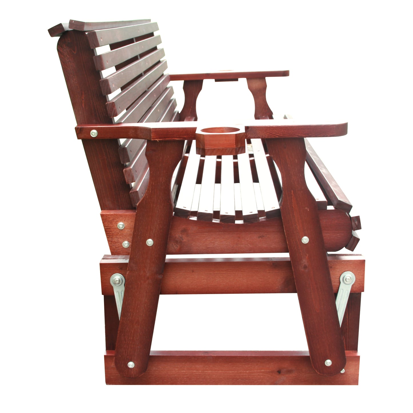 5FT Outdoor Glider Bench, 2-Seater Wooden Chair for Patio, Balcony, Porch, Dark Brown