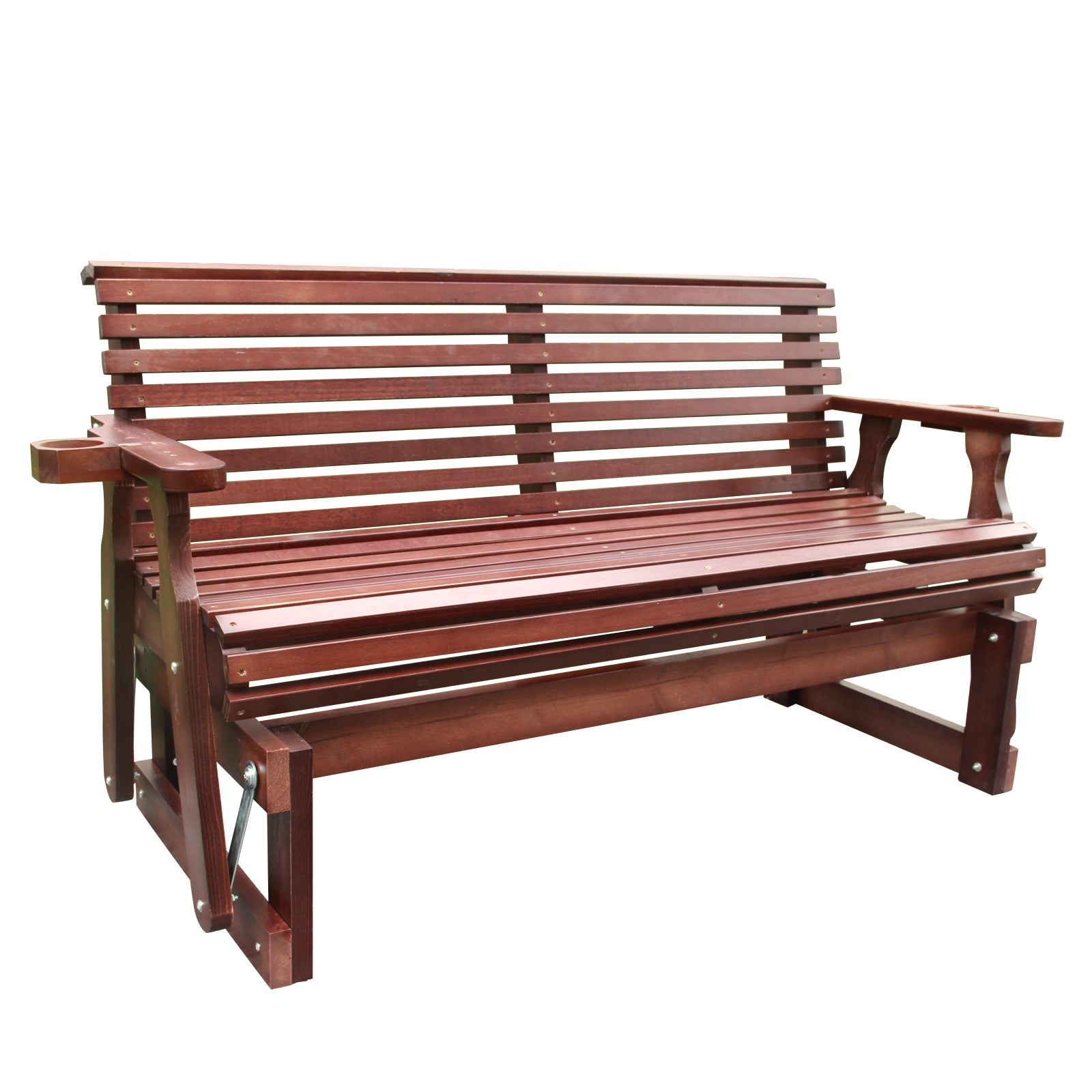 5FT Outdoor Glider Bench, 2-Seater Wooden Chair for Patio, Balcony, Porch, Dark Brown
