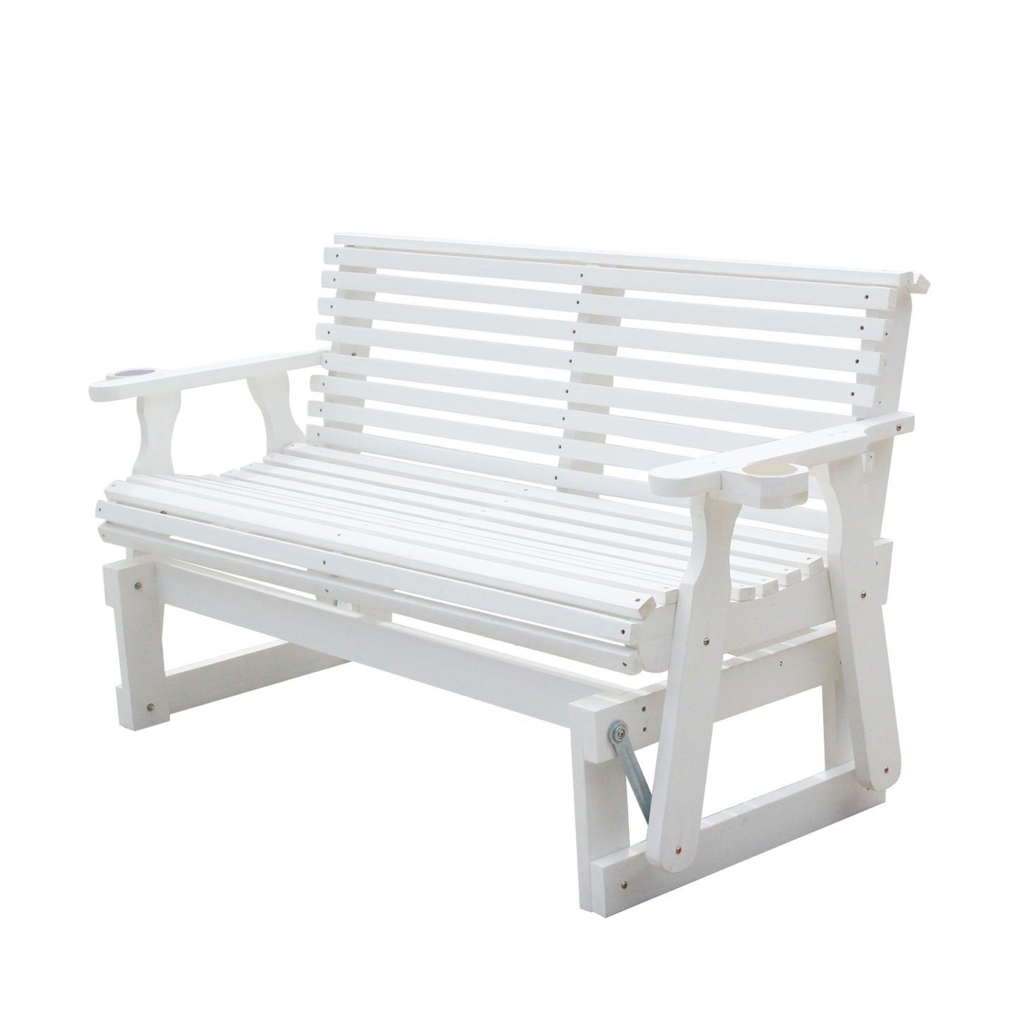 5FT Outdoor Glider Bench, 2-Seater Wooden Chair for Patio, Balcony, Porch, White