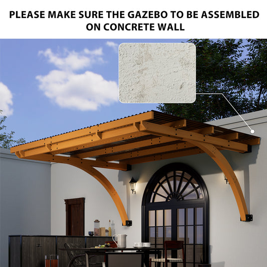 16.6 x 12.0 FT Gazebo for Patio, Wood Outdoor Gazebo Pergola with Sloped Roof, Wall Mounted Awnings for Backyard,Patio, Deck on Concrete Wall