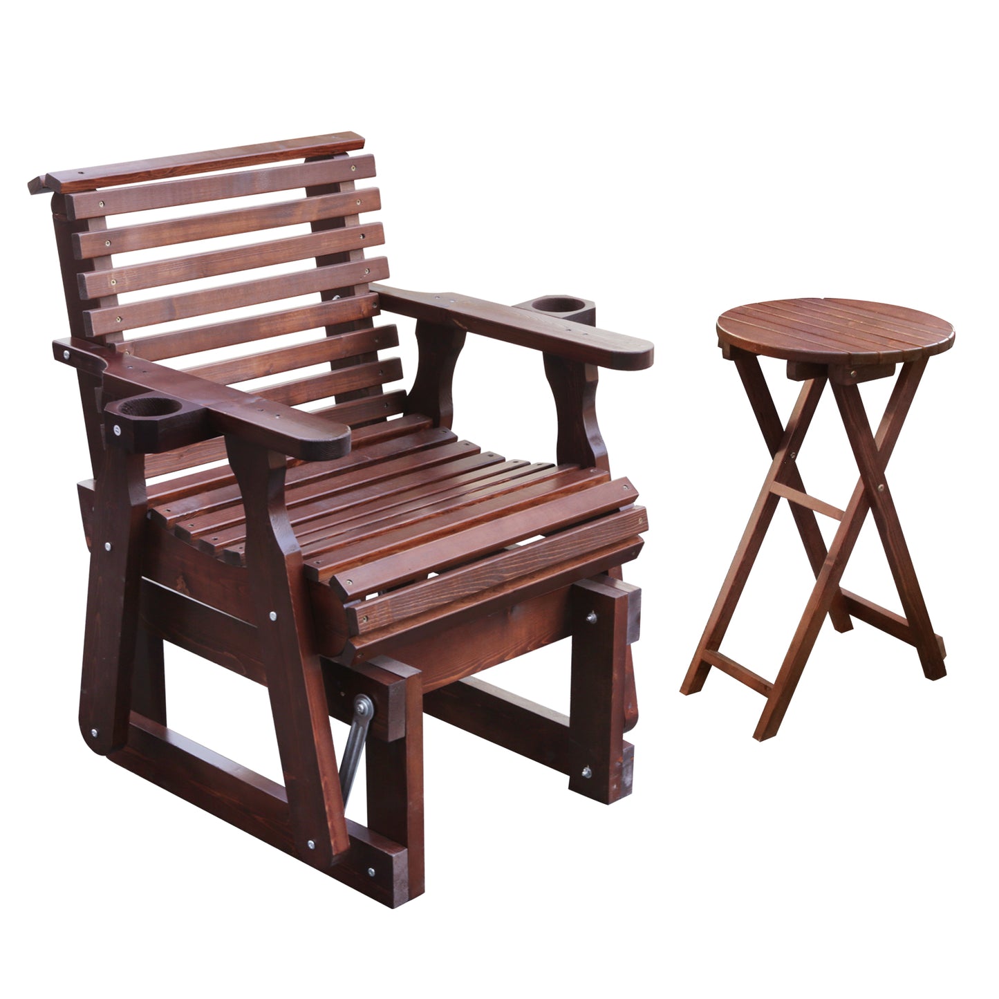 Outdoor Gliders-2 Piece Patio Furniture Set with Round Side Table, Dark Brown