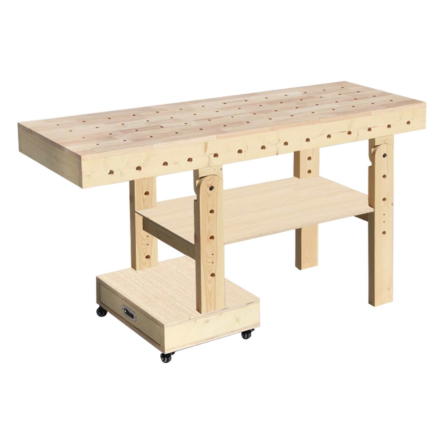 59" Foldable Workbench on 4 Wheels, Heavy Duty Work Table with Removable Shelf, Drawer, Wood Tool Bench for Garage, Workshop, Home