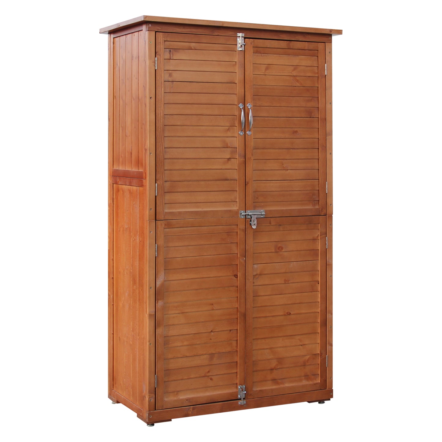60 Inches Outdoor Storage Cabinet, Vertical Lockable Storage Cabinet, Outdoor Wood Shed with Floor and 2 Adjustable Shelves Included for Patio, Backyard and Garden, Brown
