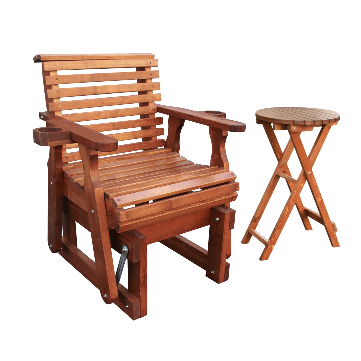Outdoor Gliders-2 Piece Patio Furniture Set with Round Side Table, Cedar Brown