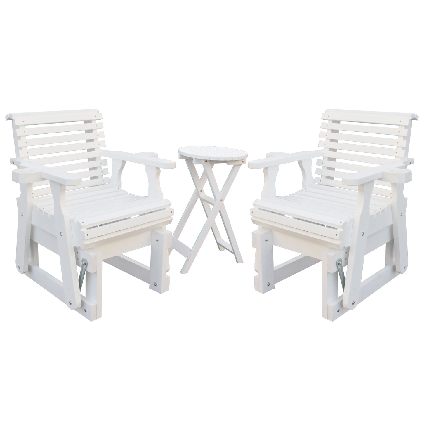 Outdoor Gliders-3 Piece Patio Furniture Set with Round Side Table, White