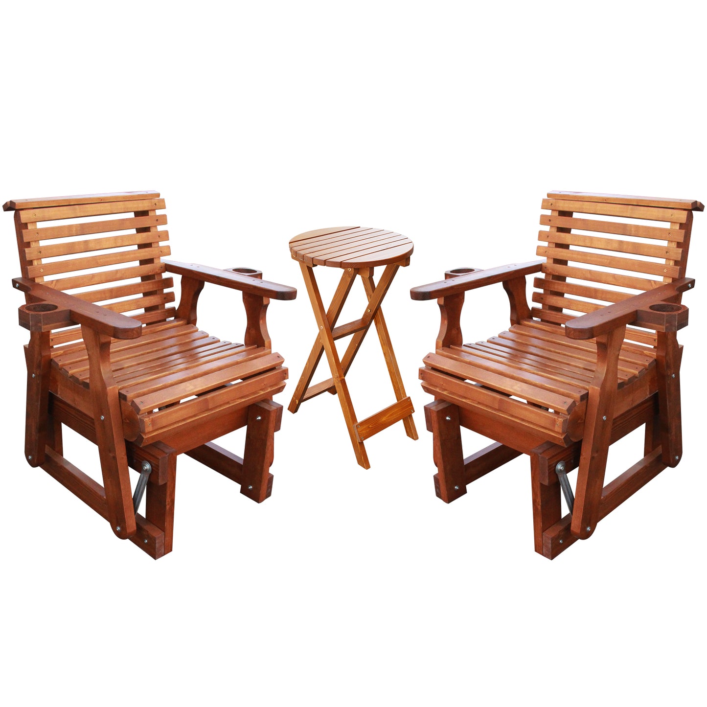 Outdoor Gliders-3 Piece Patio Furniture Set with Round Side Table, Cedar Brown