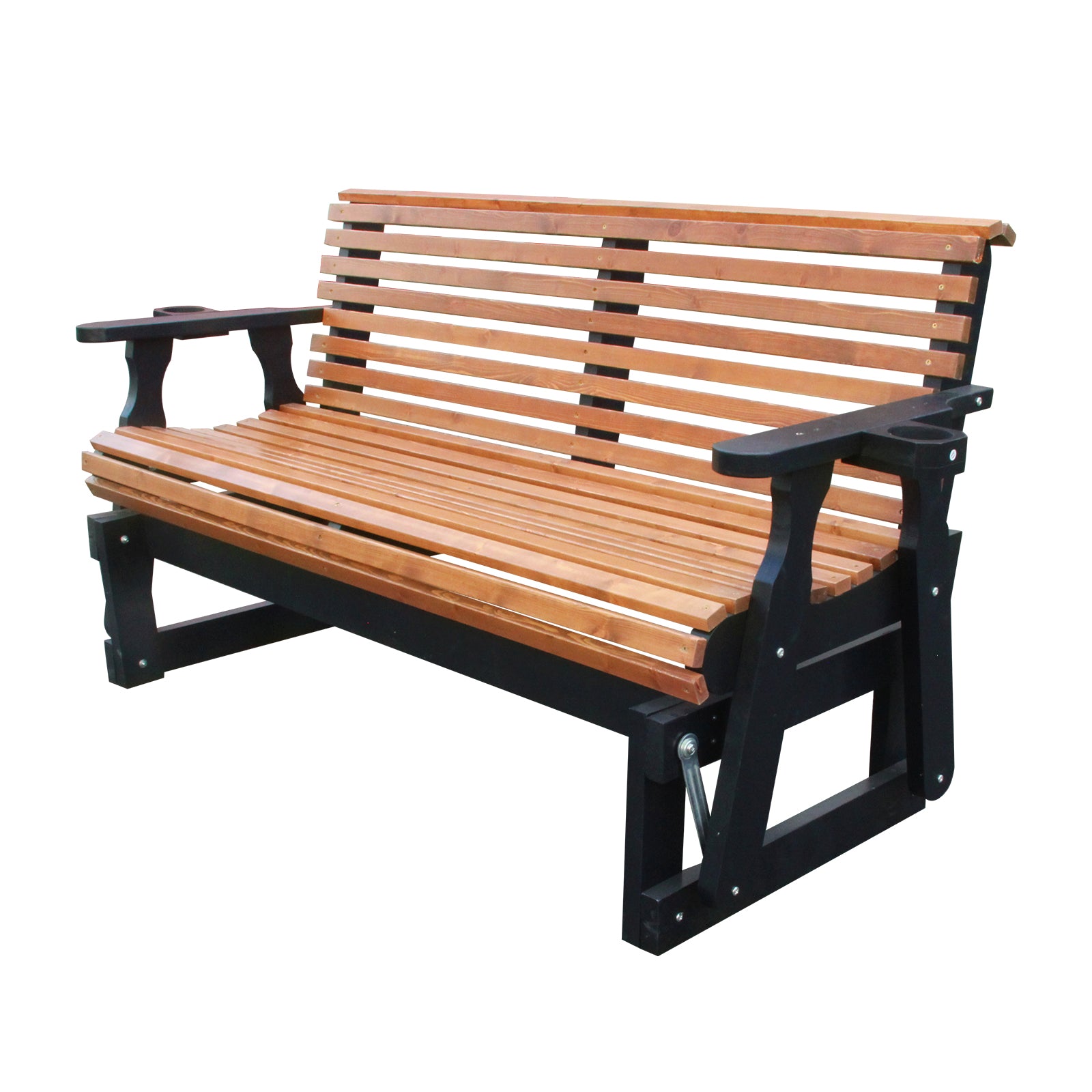 5FT Outdoor Glider Bench 2 Seater Wooden Chair for Patio Balcony Porch Brown and Dark Brown