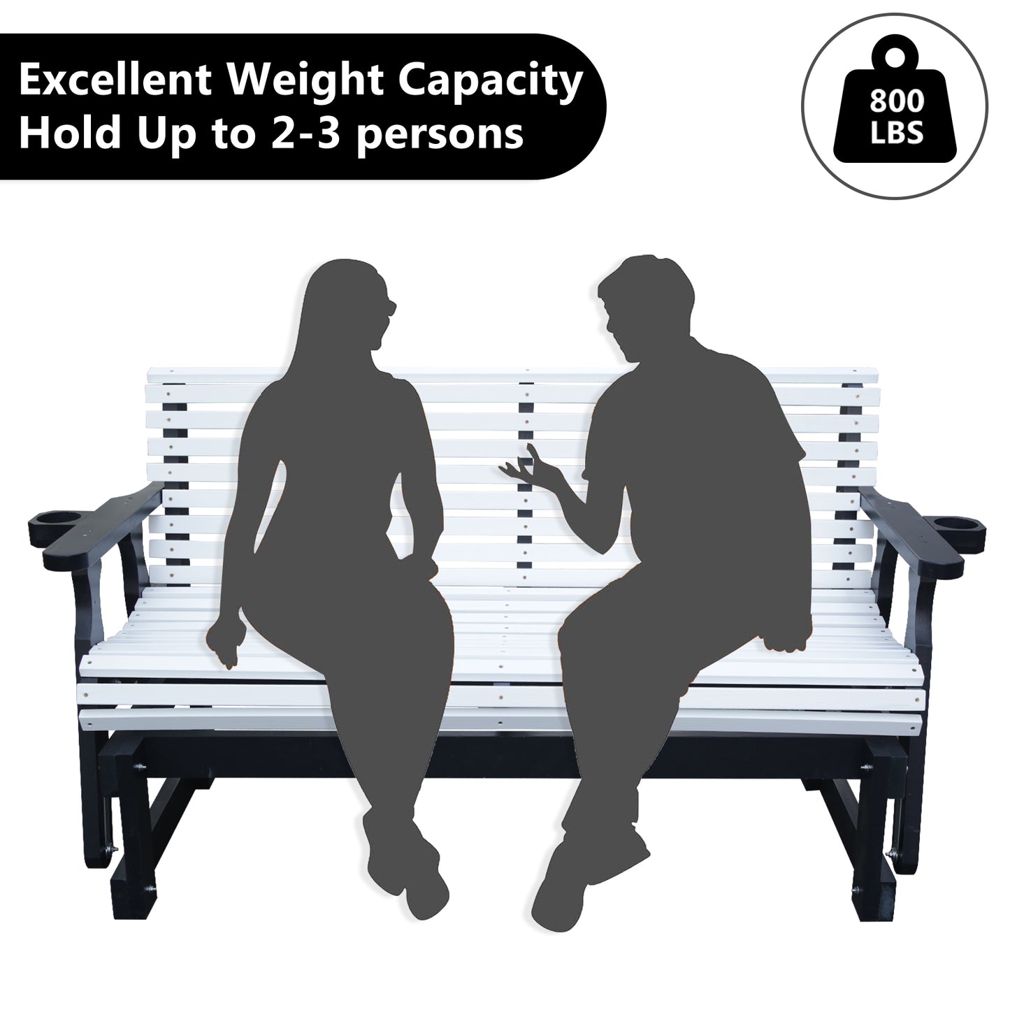5FT Outdoor Glider Bench, 2-Seater Wooden Chair for Patio, Balcony, Porch, White and Dark Grey