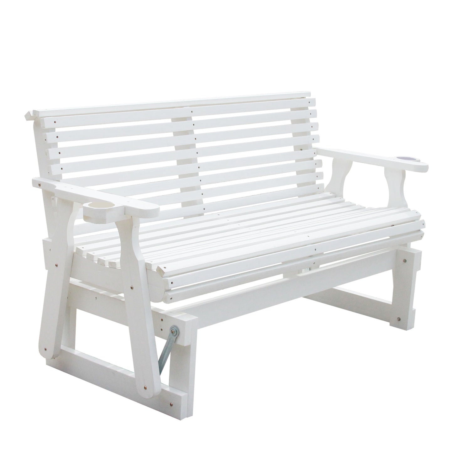 5FT Outdoor Glider Bench, 2-Seater Wooden Chair for Patio, Balcony, Porch, White