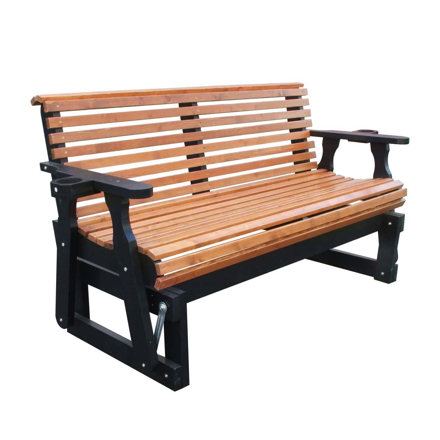 5FT Outdoor Glider Bench, 2-Seater Wooden Chair for Patio, Balcony, Porch, Brown and Dark Brown