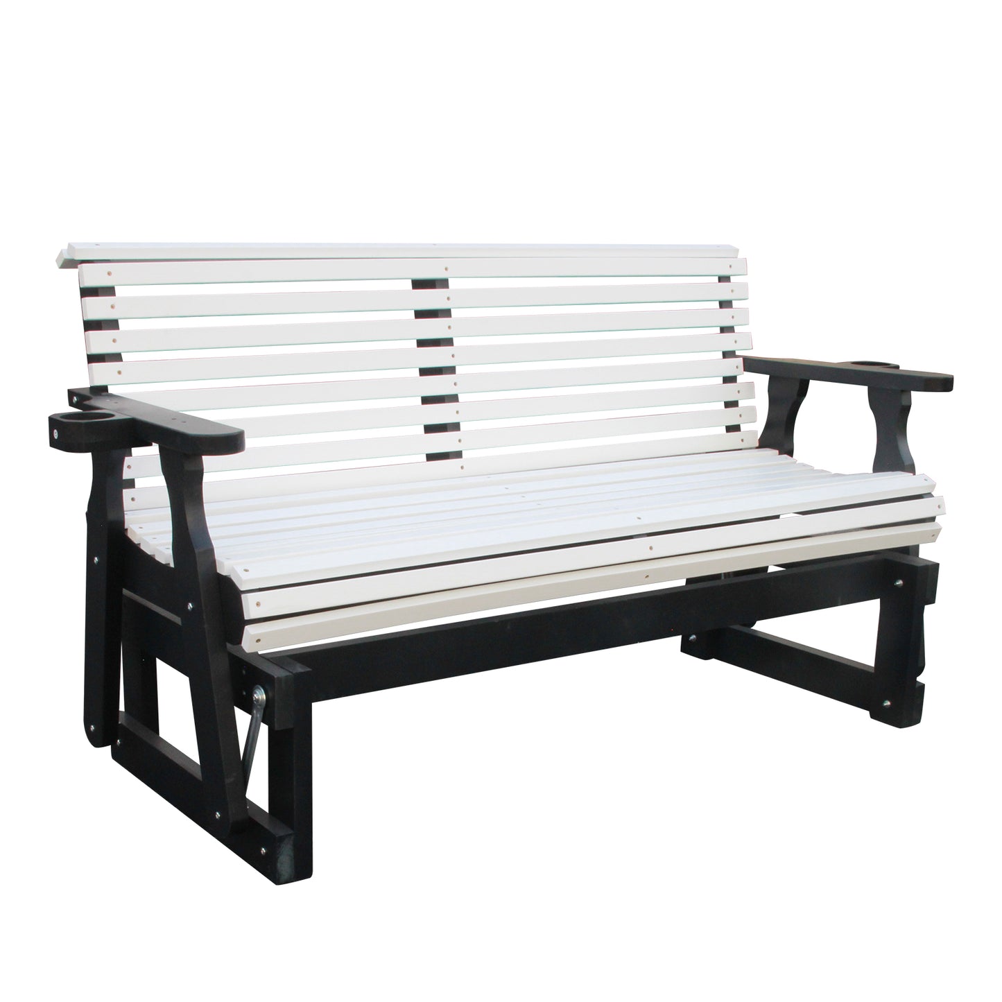 5FT Outdoor Glider Bench, 2-Seater Wooden Chair for Patio, Balcony, Porch, White and Dark Grey