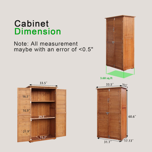 60 Inches Outdoor Storage Cabinet, Vertical Lockable Storage Cabinet, Outdoor Wood Shed with Floor and 2 Adjustable Shelves Included for Patio, Backyard and Garden, Brown