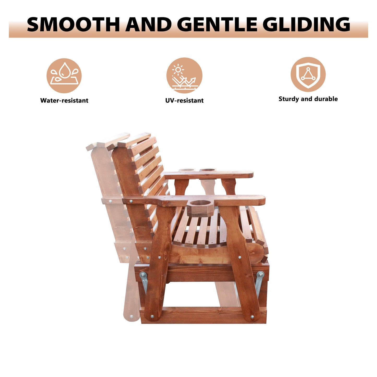 Outdoor Gliders-2 Piece Patio Furniture Set with Round Side Table, Cedar Brown