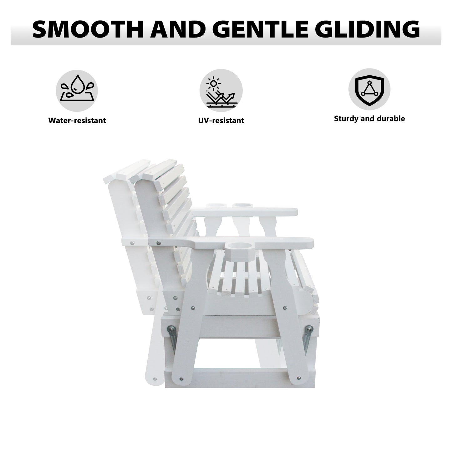 Outdoor Gliders-3 Piece Patio Furniture Set with Round Side Table, White