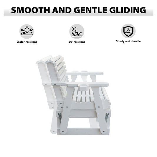 Outdoor Gliders-3 Piece Patio Furniture Set with Round Side Table, White