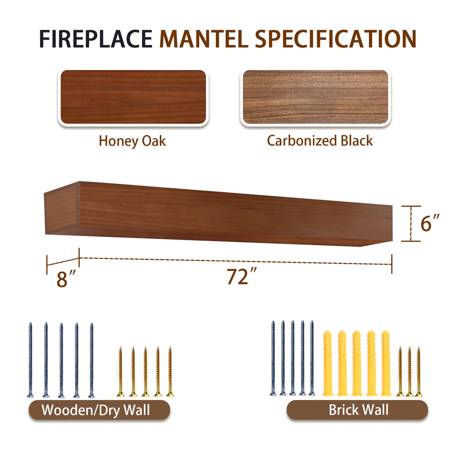 Honey Oak Fireplace Mantel Shelf 72" - 8 Inch Deep