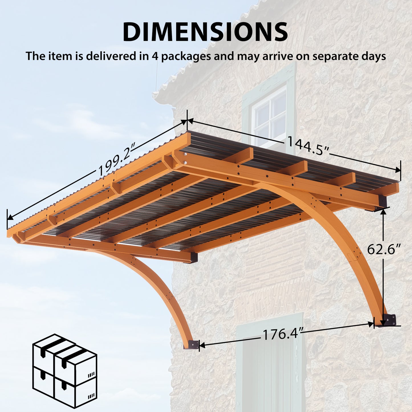 16.6 x 12.0 FT Gazebo for Patio, Wood Outdoor Gazebo Pergola with Sloped Roof, Wall Mounted Awnings for Backyard,Patio, Deck on Concrete Wall