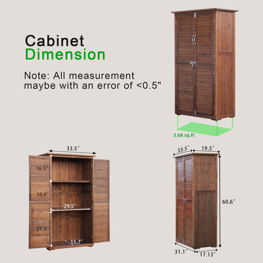 60 Inches Outdoor Storage Cabinet, Vertical Lockable Storage Cabinet, Outdoor Wood Shed with Floor, Doors and Adjustable Shelves Included for Patio, Backyard and Garden, Carbonized Brown