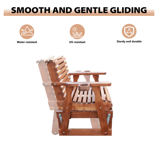 Outdoor Gliders-3 Piece Patio Furniture Set with Round Side Table, Cedar Brown