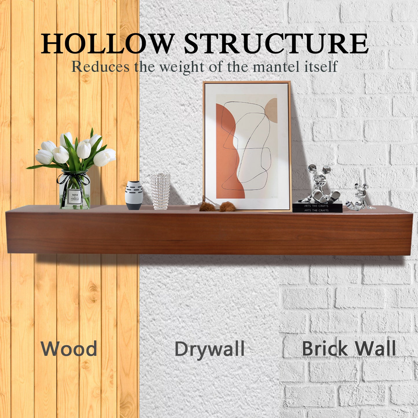 Honey Oak Fireplace Mantel Shelf 72" - 8 Inch Deep