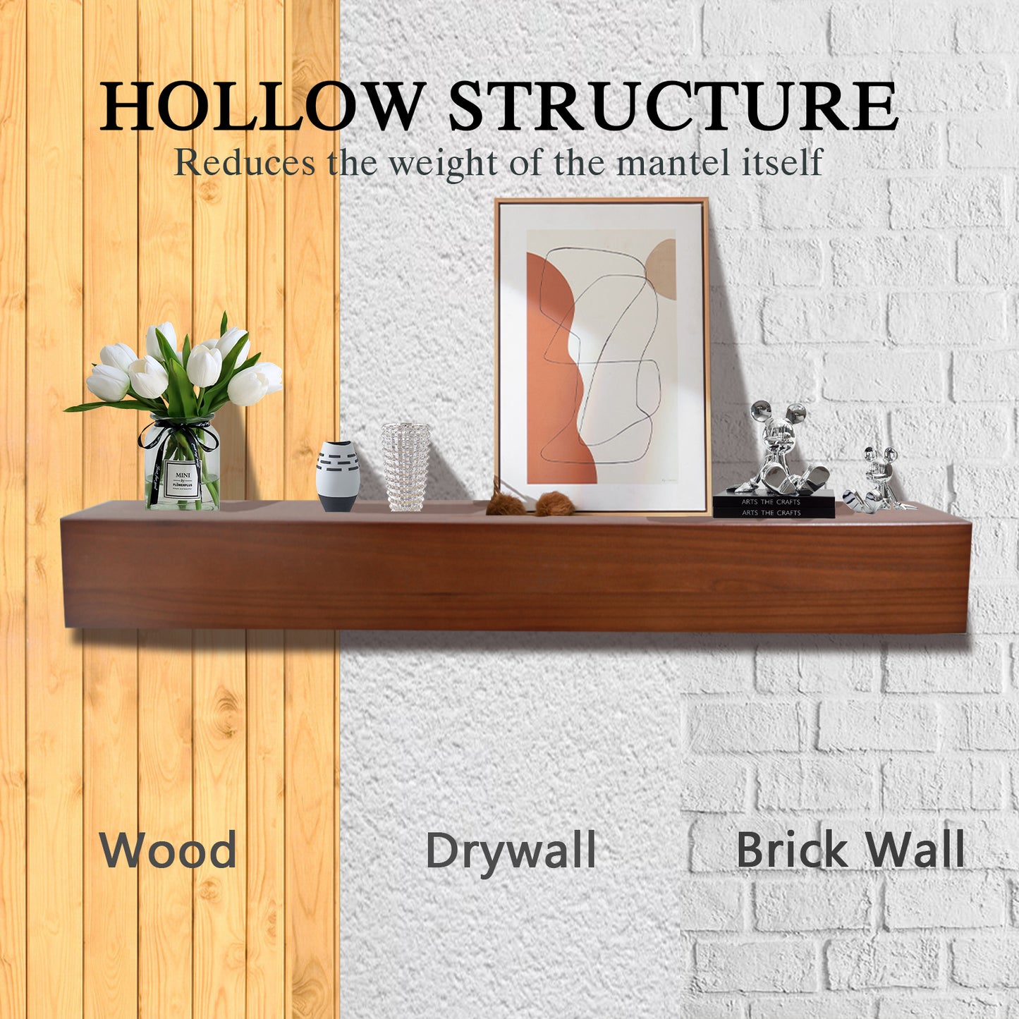 Honey Oak Fireplace Mantel Shelf 47" - 8 Inch Deep
