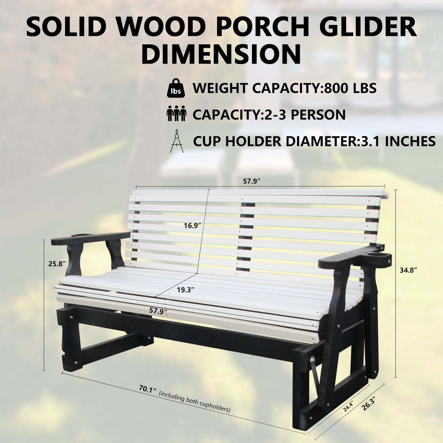 5FT Outdoor Glider Bench, 2-Seater Wooden Chair for Patio, Balcony, Porch, White and Dark Grey