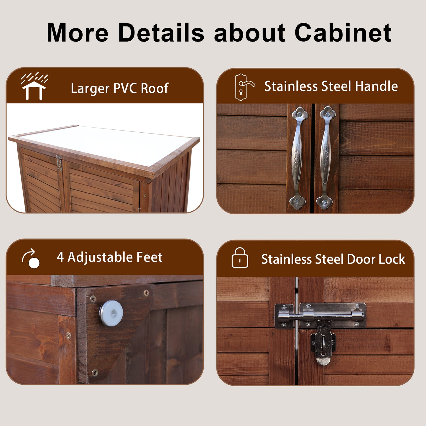 60 Inches Outdoor Storage Cabinet, Vertical Lockable Storage Cabinet, Outdoor Wood Shed with Floor, Doors and Adjustable Shelves Included for Patio, Backyard and Garden, Carbonized Brown