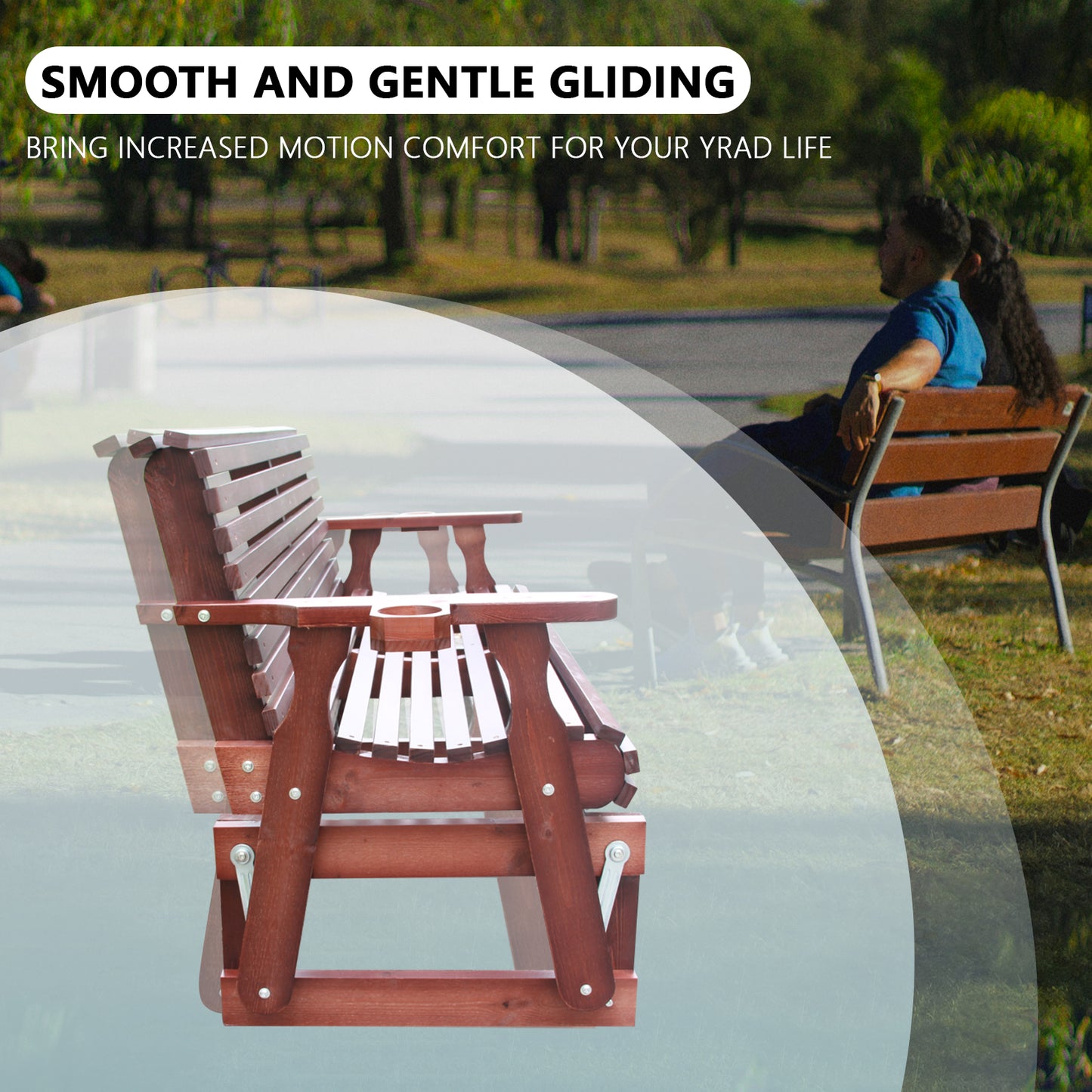 5FT Outdoor Glider Bench, 2-Seater Wooden Chair for Patio, Balcony, Porch, Dark Brown