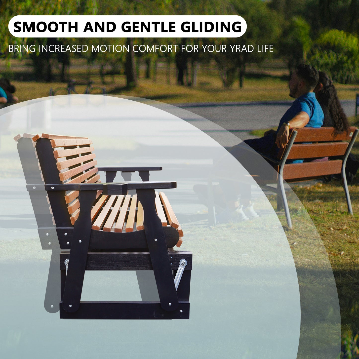 5FT Outdoor Glider Bench, 2-Seater Wooden Chair for Patio, Balcony, Porch, Brown and Dark Brown