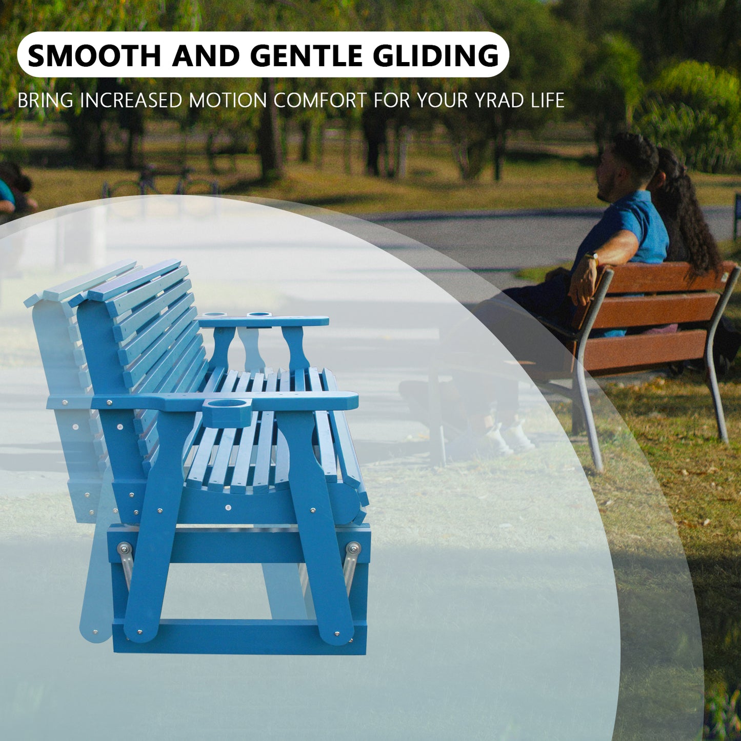5FT Outdoor Glider Bench, 2-Seater Wooden Chair for Patio, Balcony, Porch, Blue