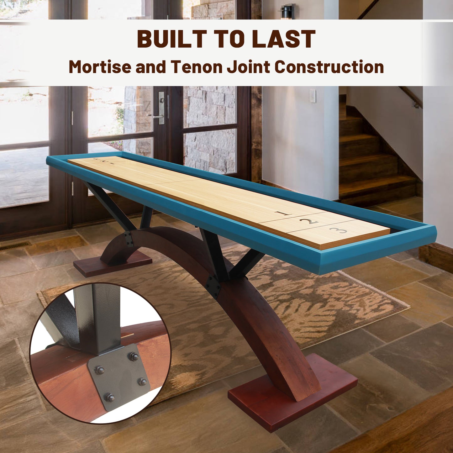 Shuffleboard Table, Deigsned with Curved Base