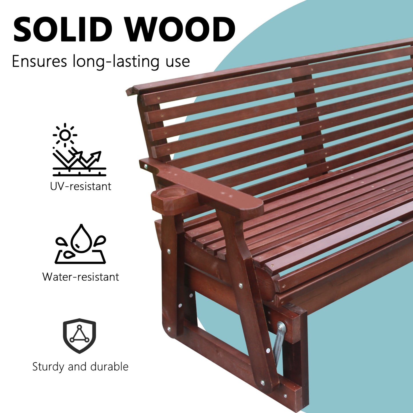 5FT Outdoor Glider Bench, 2-Seater Wooden Chair for Patio, Balcony, Porch, Dark Brown