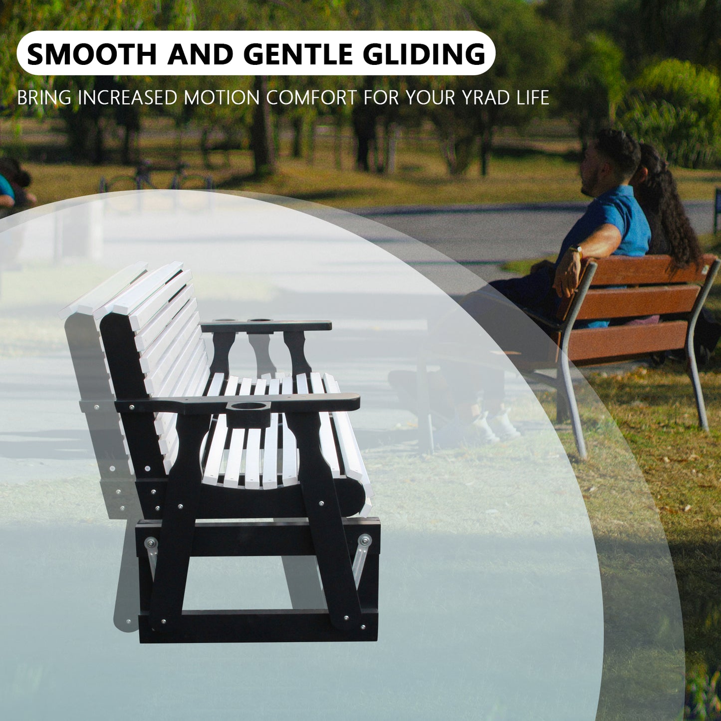 5FT Outdoor Glider Bench, 2-Seater Wooden Chair for Patio, Balcony, Porch, White and Dark Grey