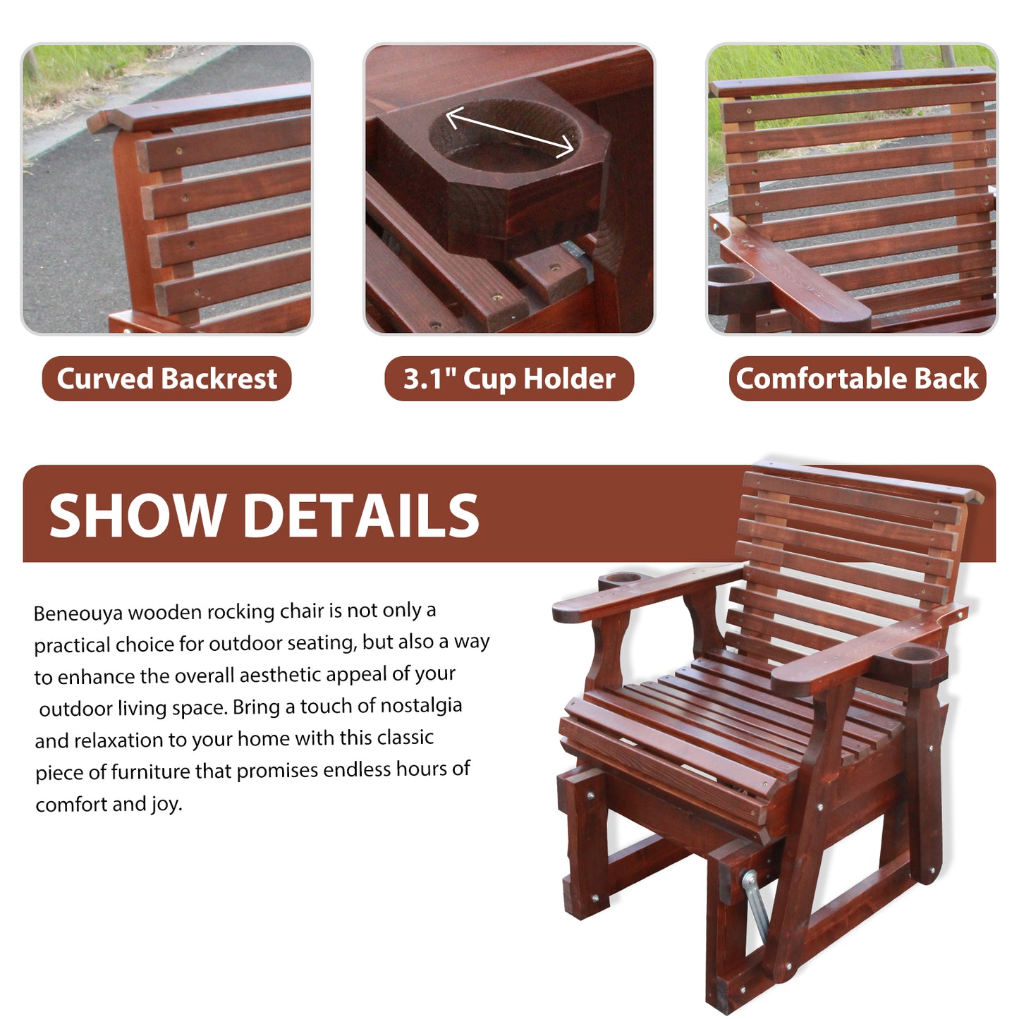 Outdoor Gliders-2 Piece Patio Furniture Set with Round Side Table, Dark Brown