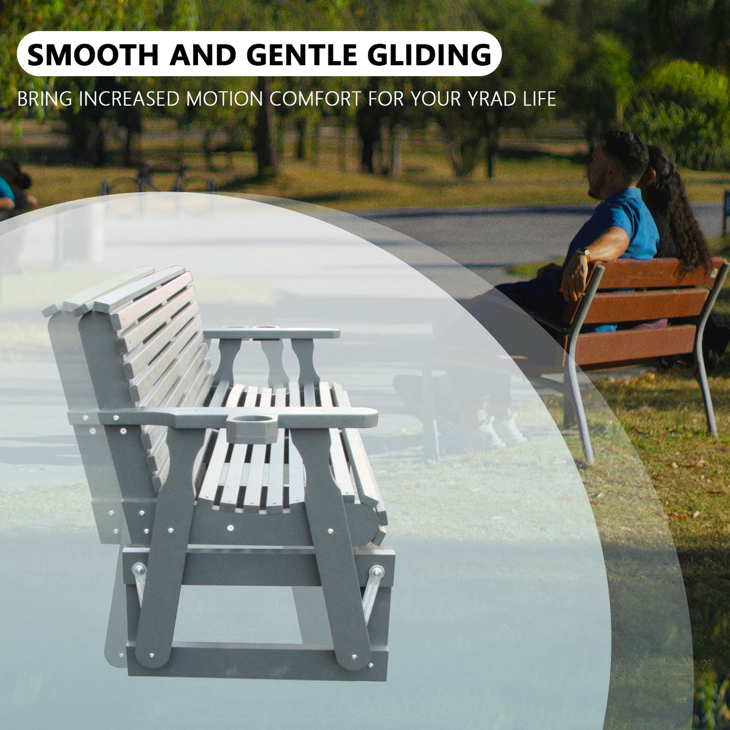 5FT Outdoor Glider Bench, 2-Seater Wooden Chair for Patio, Balcony, Porch, Gray