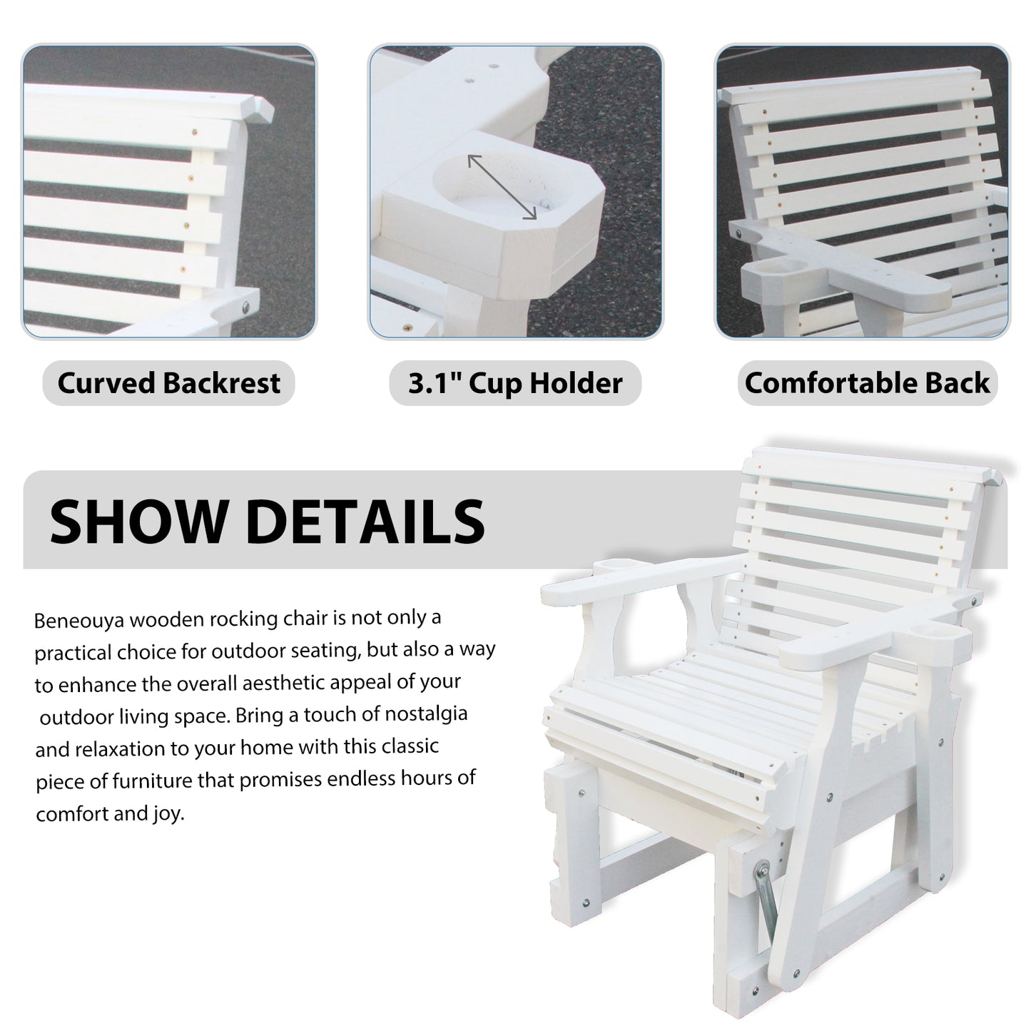 Outdoor Gliders-2 Piece Patio Furniture Set with Round Side Table, White