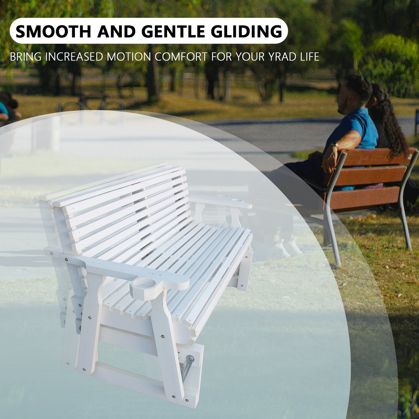 5FT Outdoor Glider Bench, 2-Seater Wooden Chair for Patio, Balcony, Porch, White