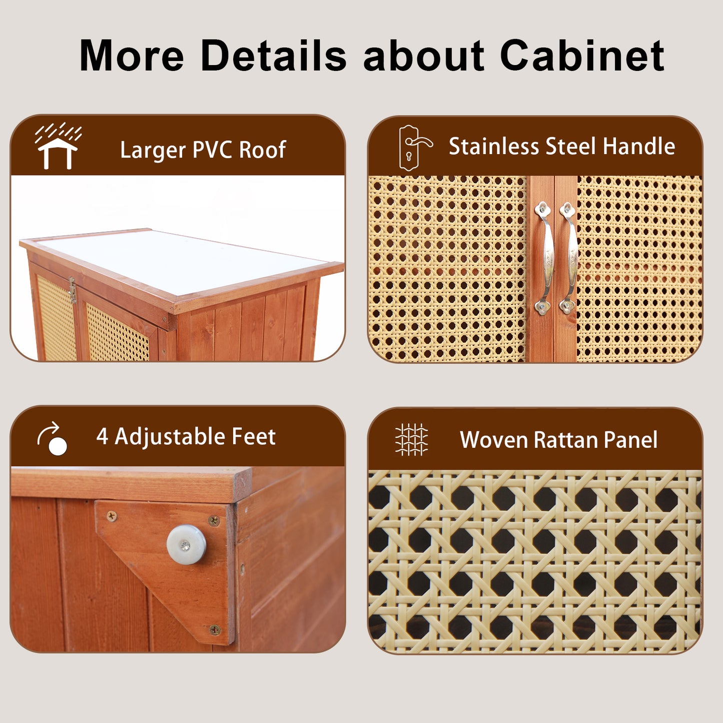 60 Inches Outdoor Storage Shed Wood Shed with Rattan Indoor Storage Cabinet with Floor, Adjustable Shelves for Patio, Garden,Lawn and Living Room, Brown