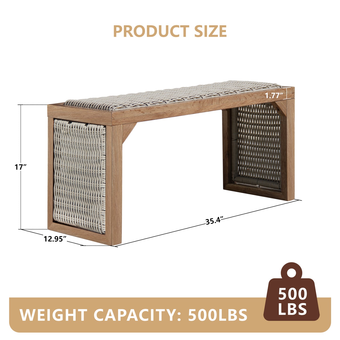 35 inch Wood Entryway Bench, Mid Century Modern Decor Woven Indoor Shoe Bench, Wooden Stool for Entryway, Living Room, Dining Room, Bedroom and Porch, Cedar Stain