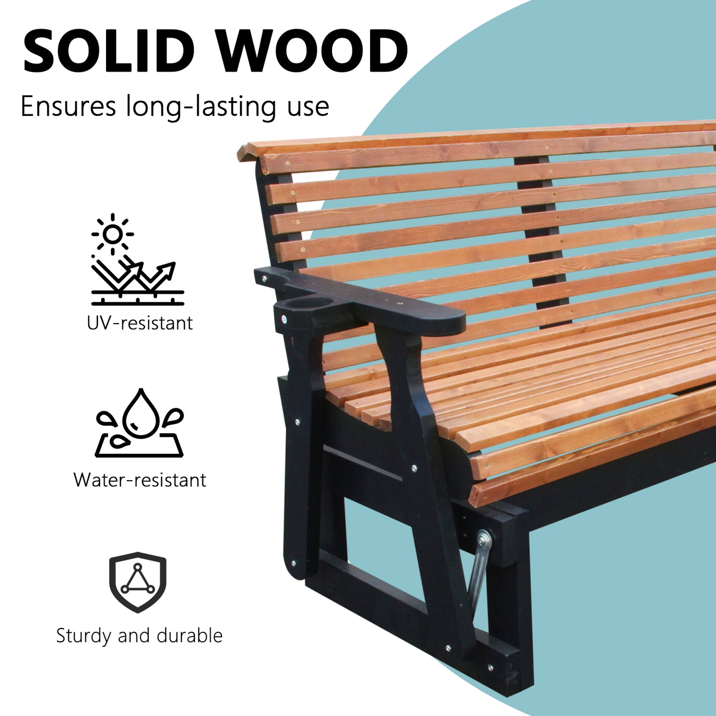 5FT Outdoor Glider Bench, 2-Seater Wooden Chair for Patio, Balcony, Porch, Brown and Dark Brown