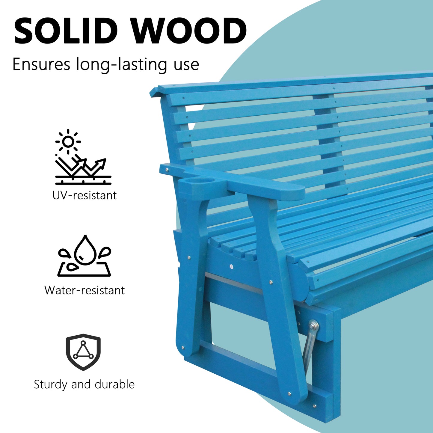 5FT Outdoor Glider Bench, 2-Seater Wooden Chair for Patio, Balcony, Porch, Blue