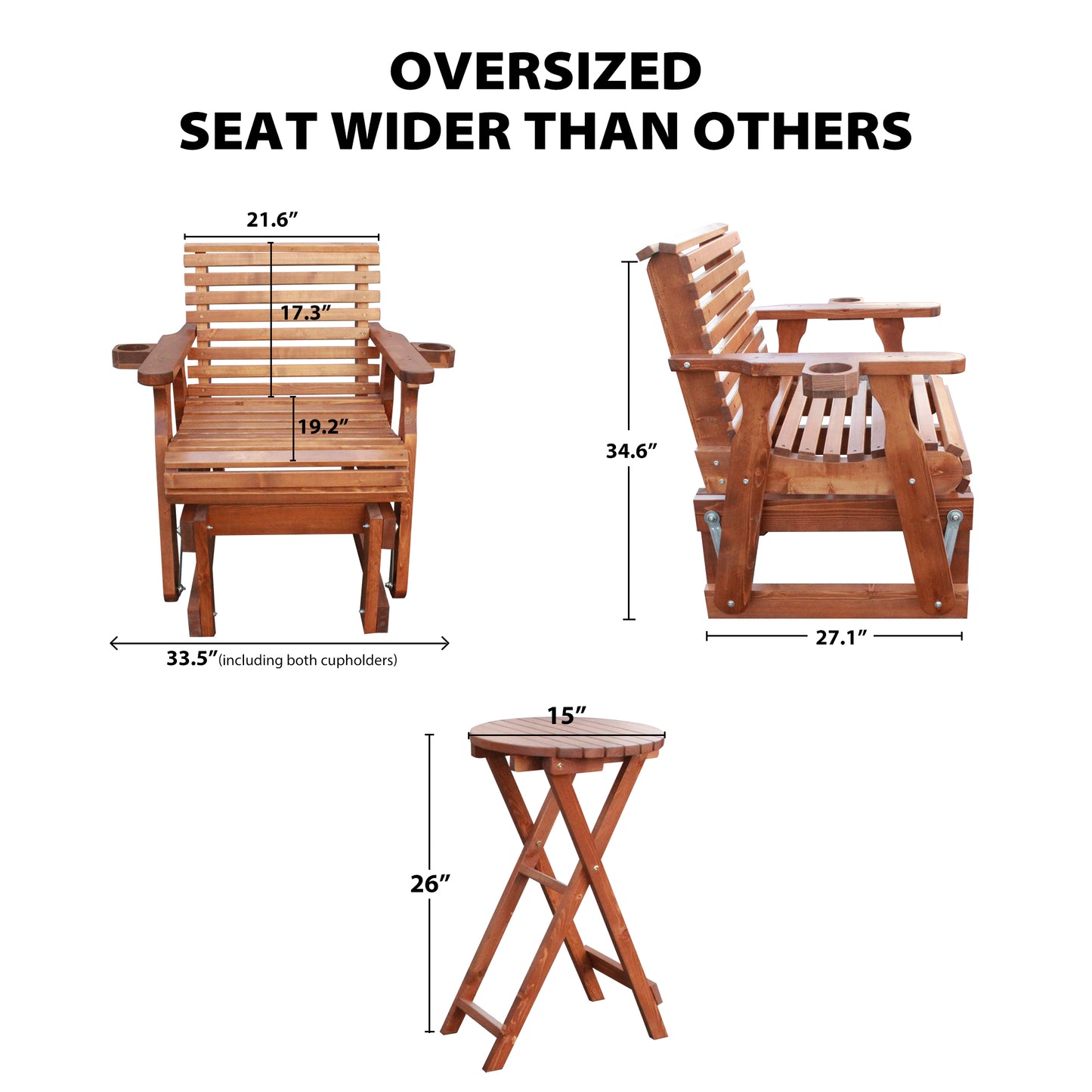 Outdoor Gliders-2 Piece Patio Furniture Set with Round Side Table, Cedar Brown