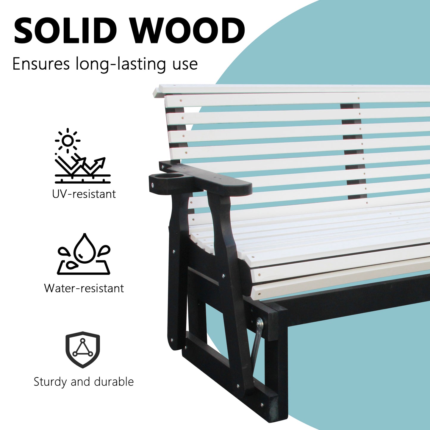 5FT Outdoor Glider Bench, 2-Seater Wooden Chair for Patio, Balcony, Porch, White and Dark Grey