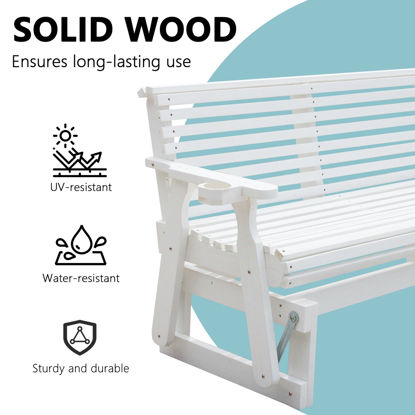 5FT Outdoor Glider Bench, 2-Seater Wooden Chair for Patio, Balcony, Porch, White