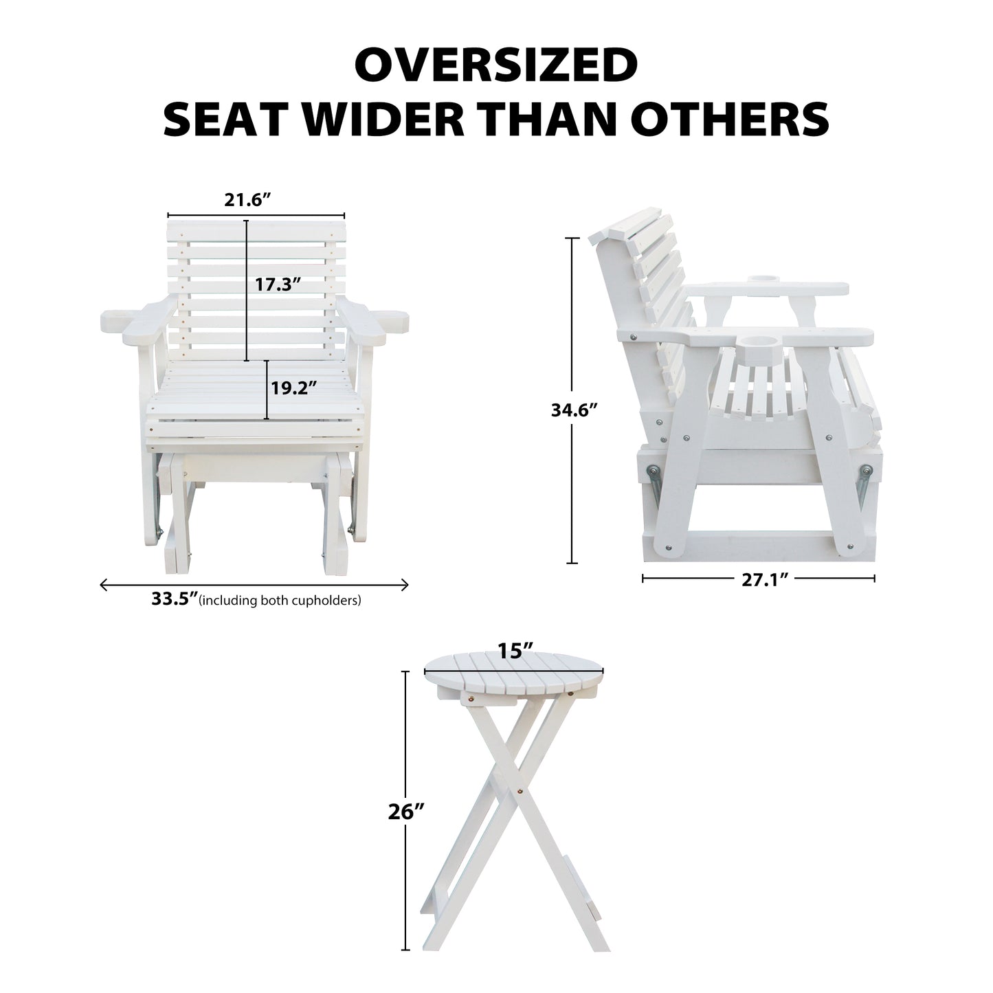 Outdoor Gliders-3 Piece Patio Furniture Set with Round Side Table, White