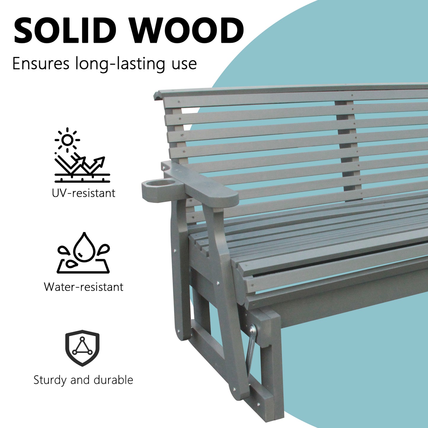 5FT Outdoor Glider Bench, 2-Seater Wooden Chair for Patio, Balcony, Porch, Gray