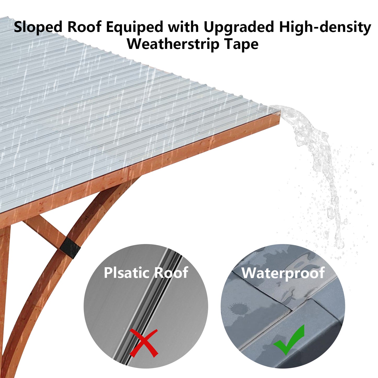 18.3 x 12.6 x 7 FT Heavy Duty Wooden Curved Carport Pavilion Gazebo with Hard Top Steel Roof