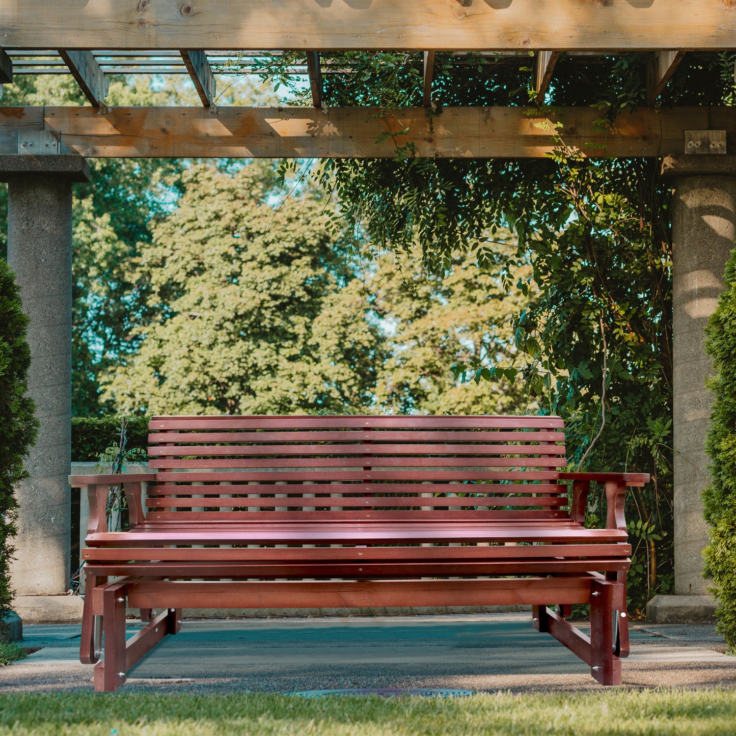 5FT Outdoor Glider Bench, 2-Seater Wooden Chair for Patio, Balcony, Porch, Dark Brown
