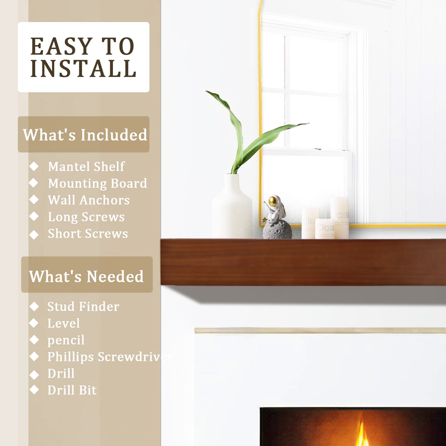 Honey Oak Fireplace Mantel Shelf 72" - 8 Inch Deep